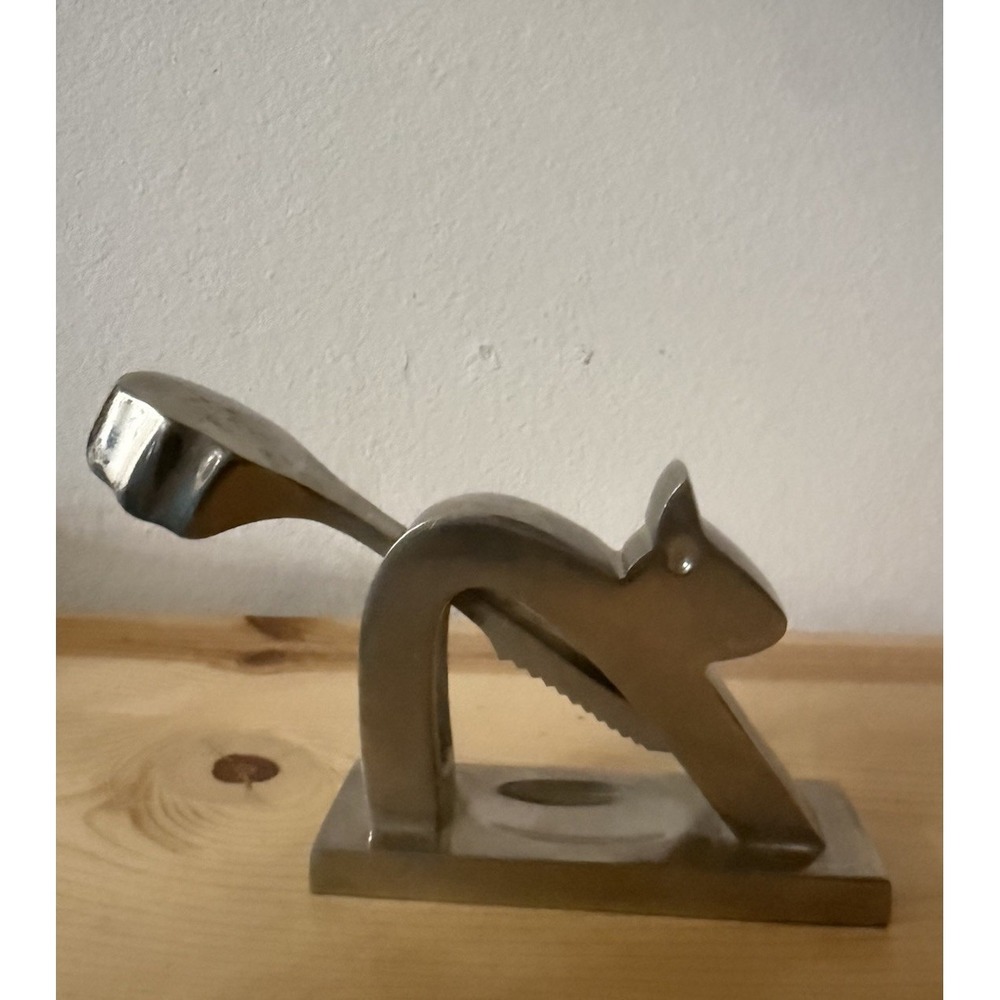 Modernist Style Crate & Barrel Chrome Squirrel Nutcracker ‎ Heavy & Solid